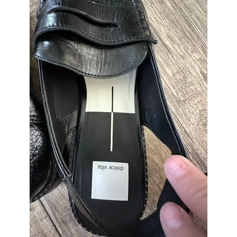 Dolce Vita Women's Black Hardi Midnight Crinkle Patent Loafer Size 10
